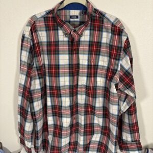 IZOD Men's Plaid Button Up Shirt Blue Red Relaxed 100% Cotton‎ Size XXL Q1